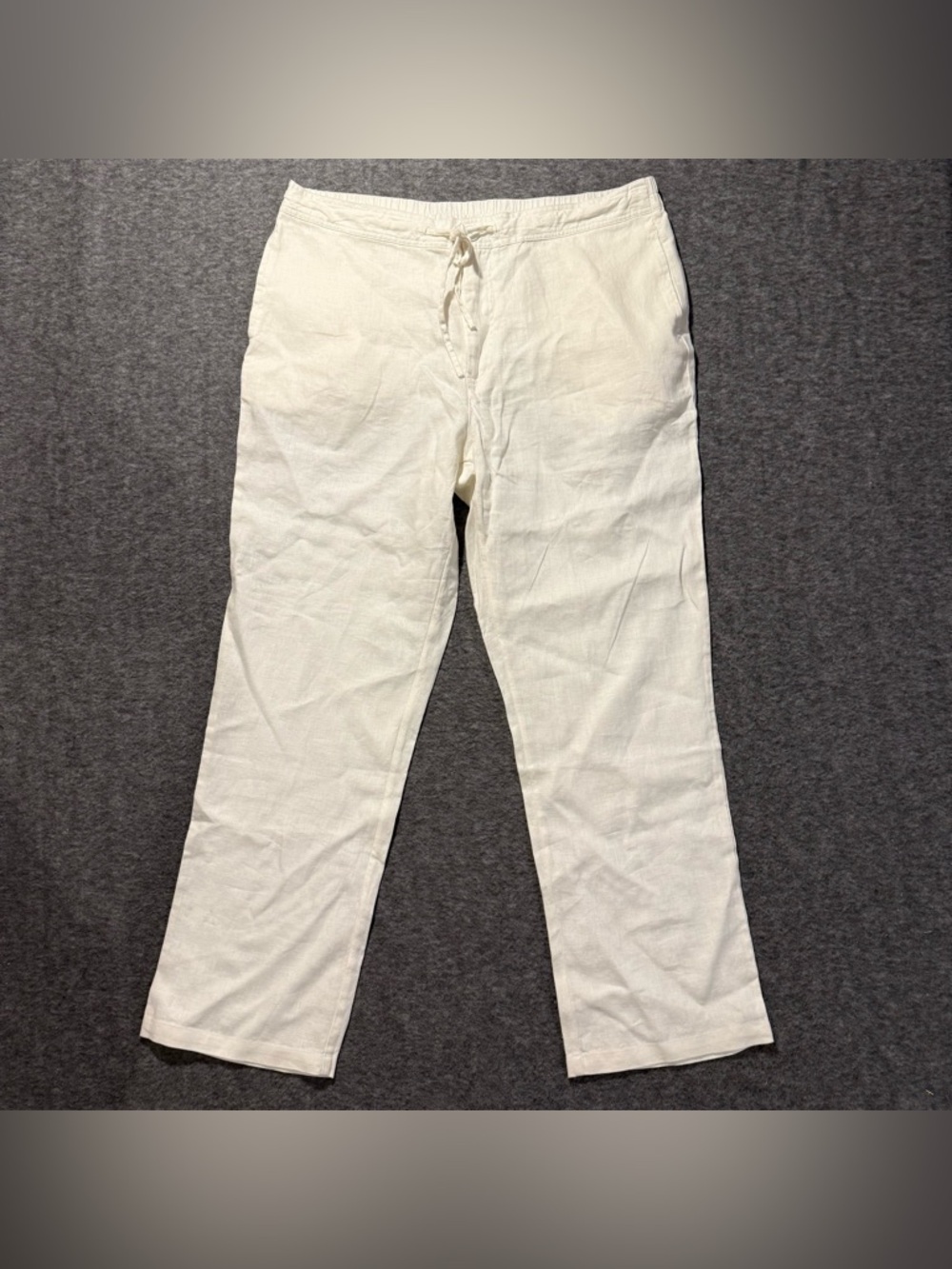 Mariyaab 100% Linen Pants Mens 36x30 cream off-white light wide beach drawstring